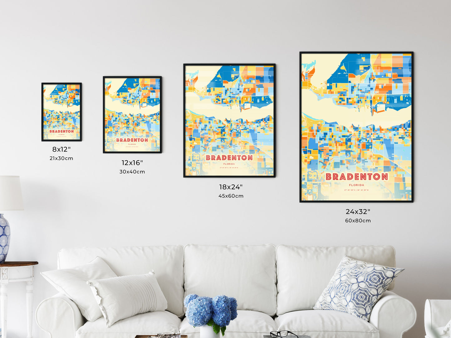 Colorful BRADENTON FLORIDA Fine Art Map Blue Orange