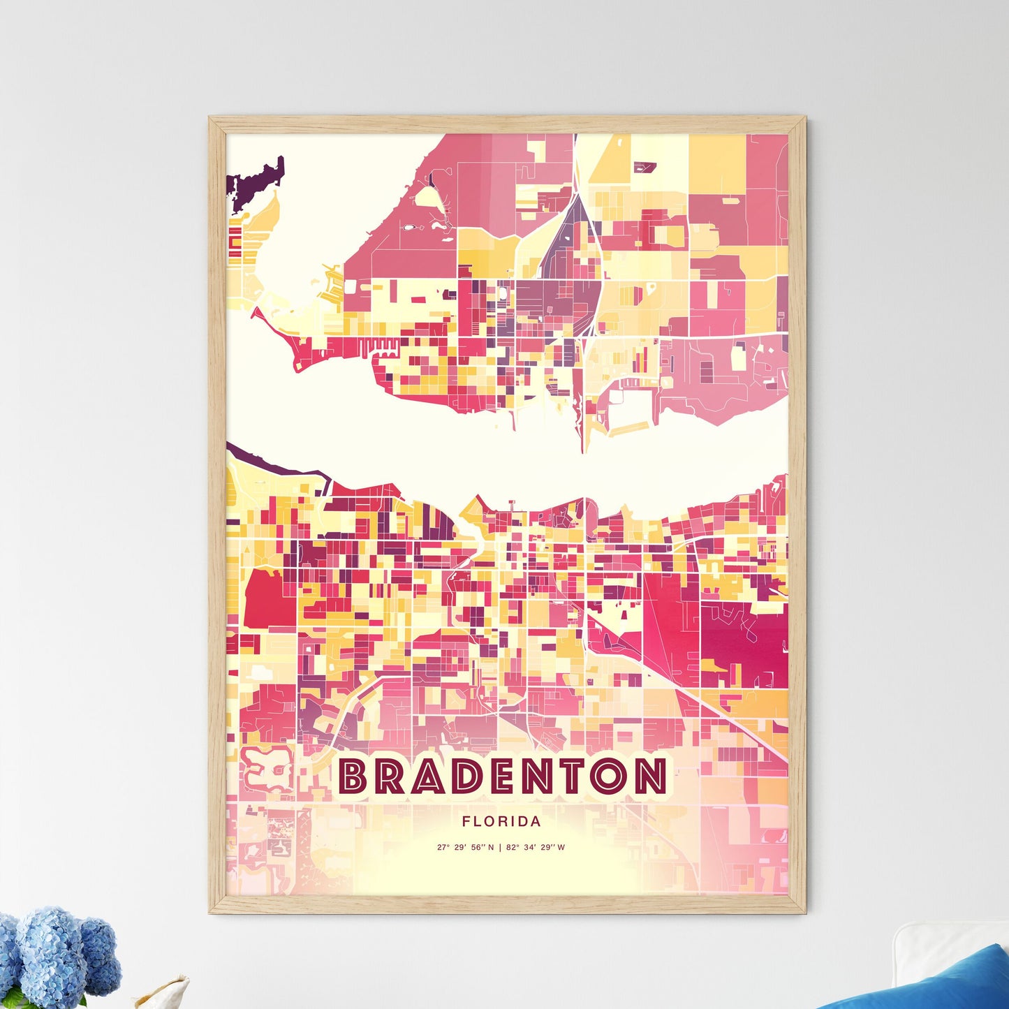 Colorful BRADENTON FLORIDA Fine Art Map Hot Red