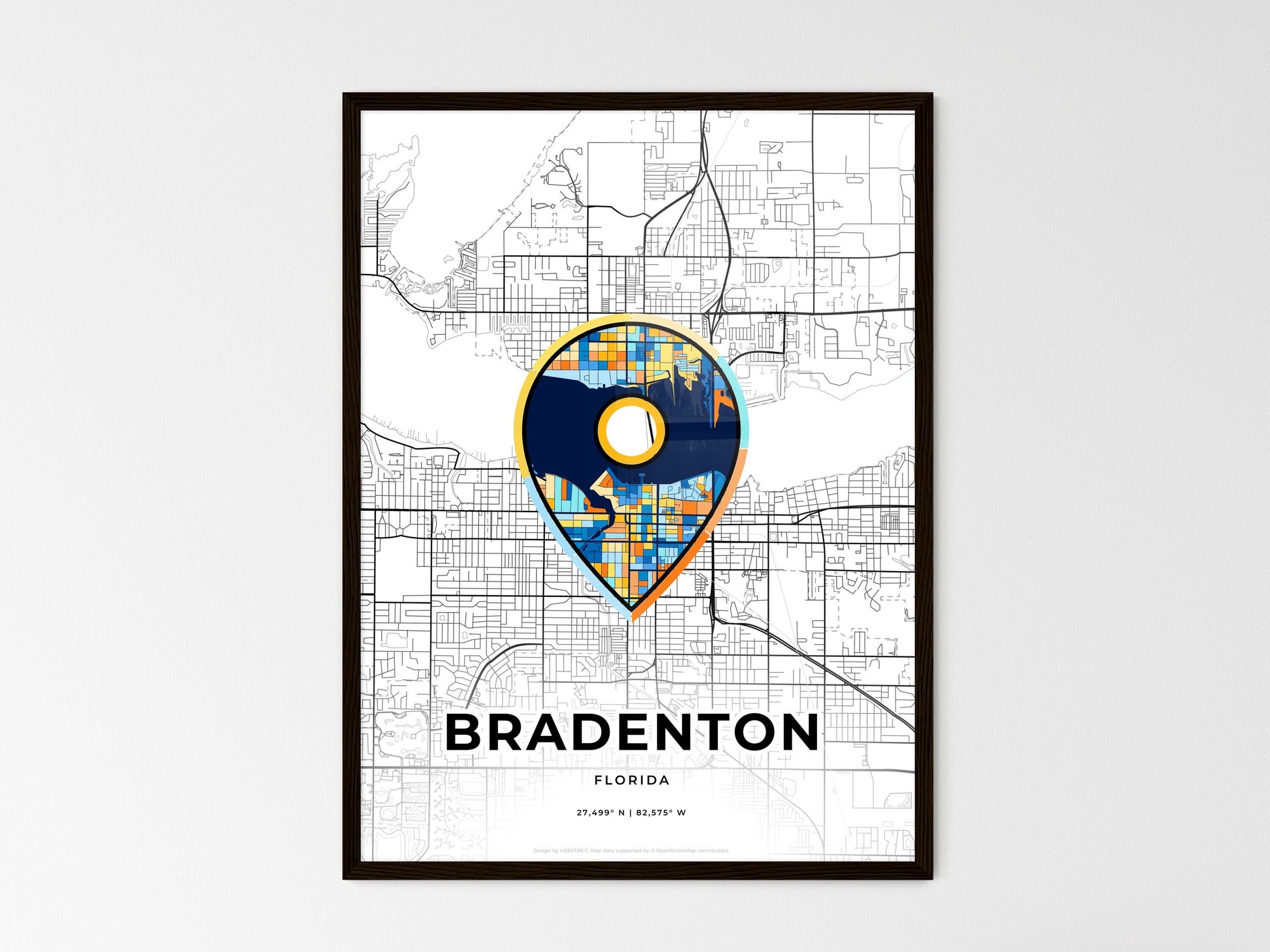 Bradenton Florida wedding art map with pointer icon