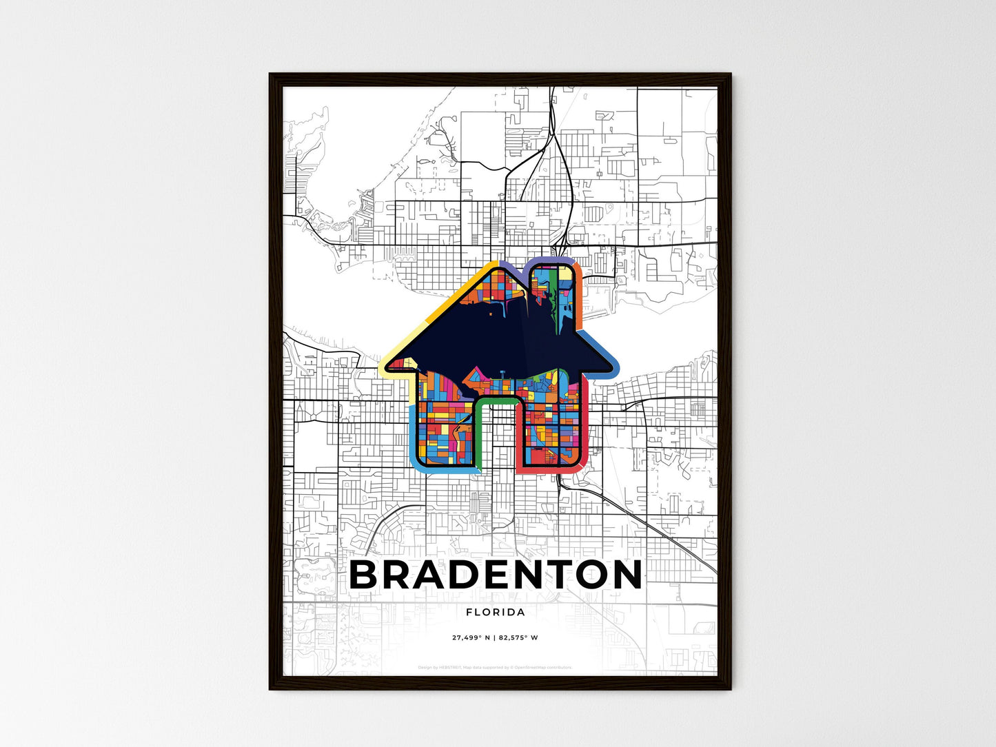 Bradenton Florida wedding art map with home icon