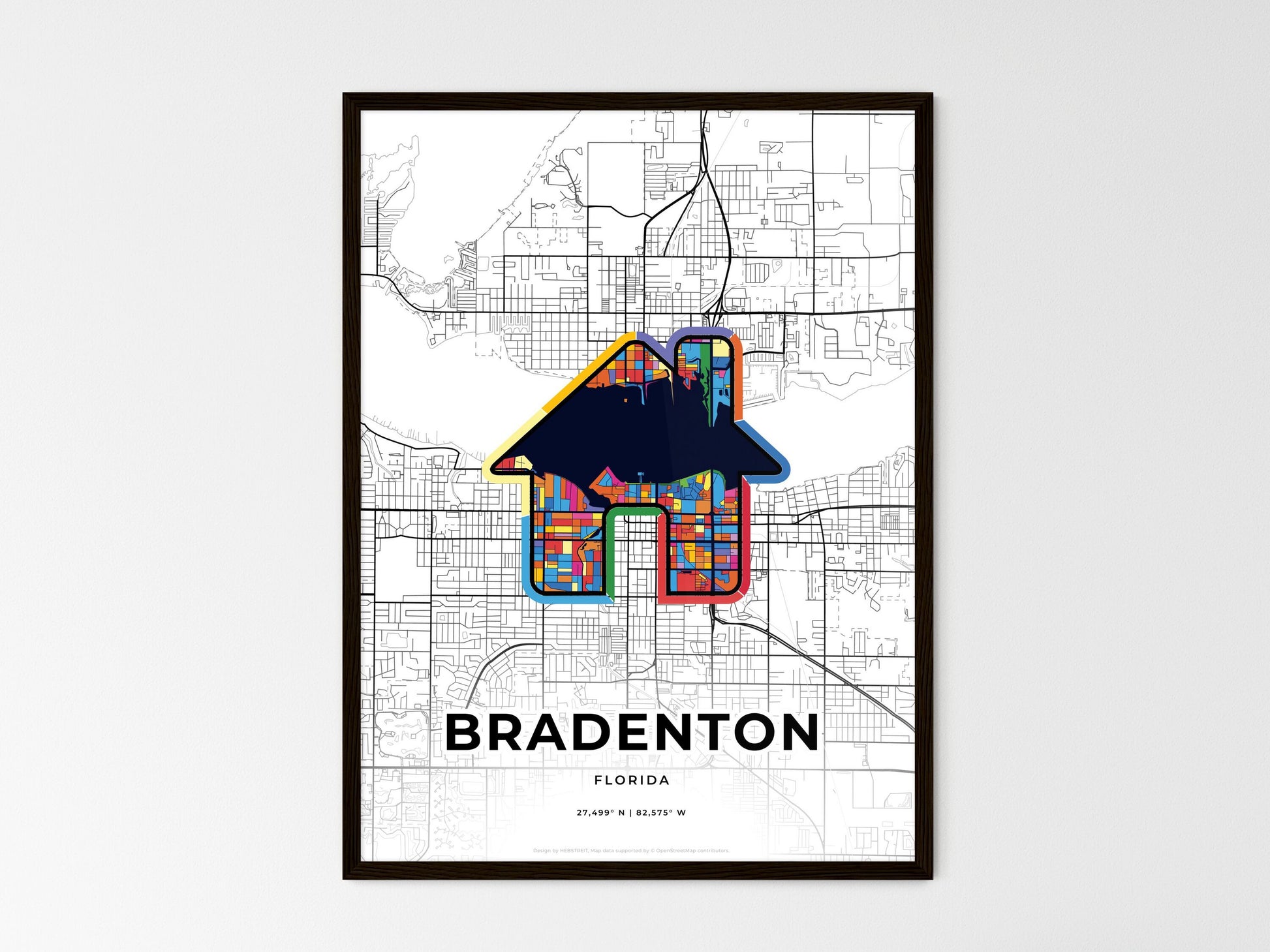 Bradenton Florida wedding art map with home icon