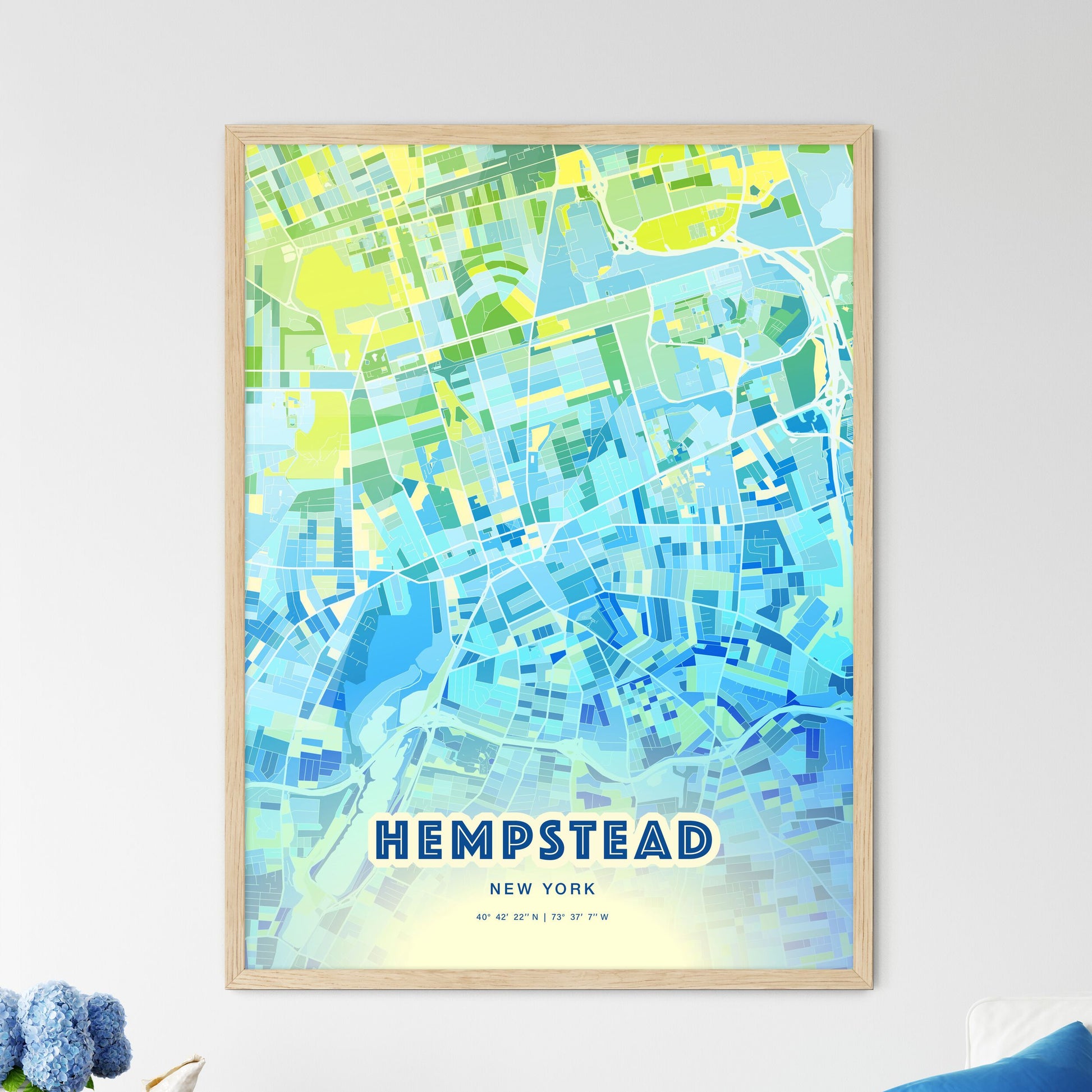 Colorful HEMPSTEAD NEW YORK Fine Art Map Cool Blue