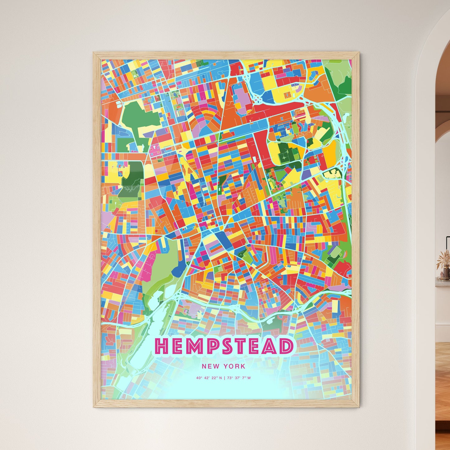 Colorful HEMPSTEAD NEW YORK Fine Art Map Crazy Colors