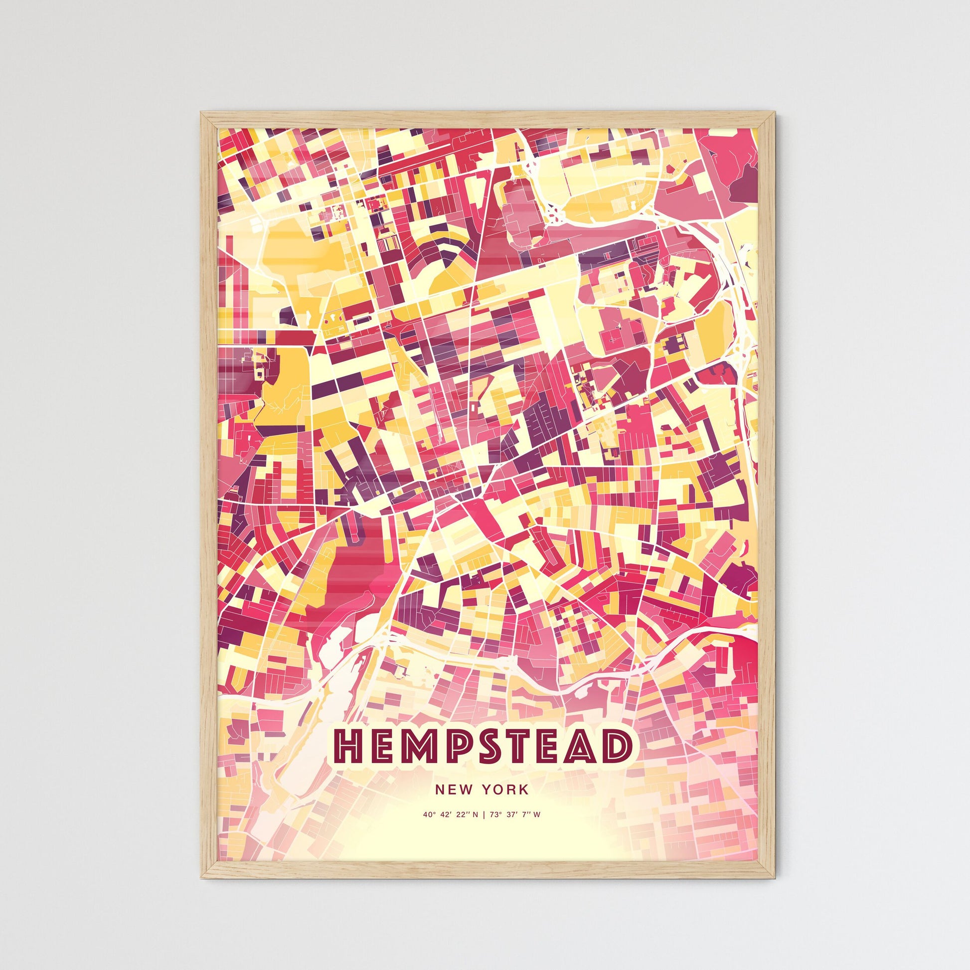 Colorful HEMPSTEAD NEW YORK Fine Art Map Hot Red