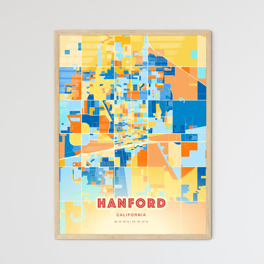 Colorful HANFORD CALIFORNIA Fine Art Map Blue Orange