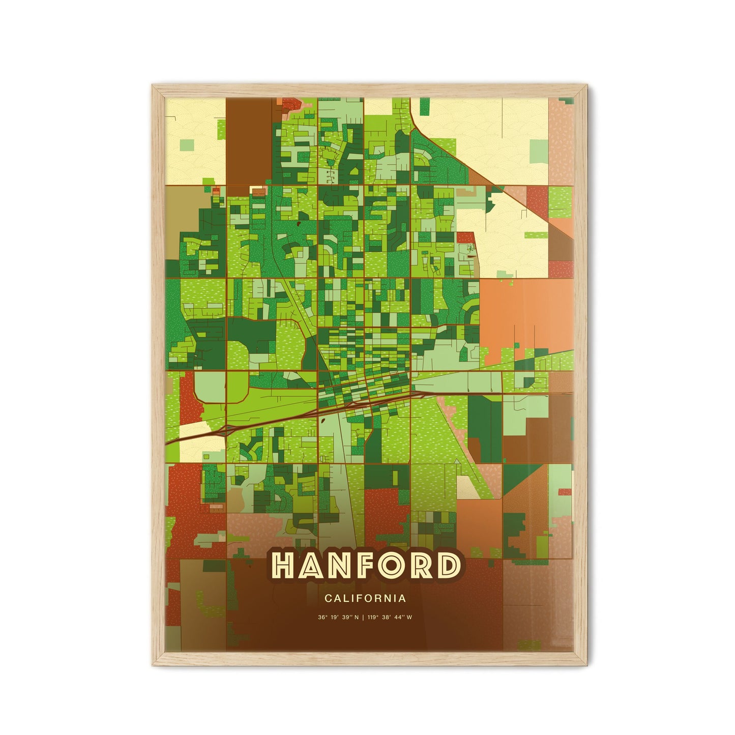 Colorful HANFORD CALIFORNIA Fine Art Map Farmhouse