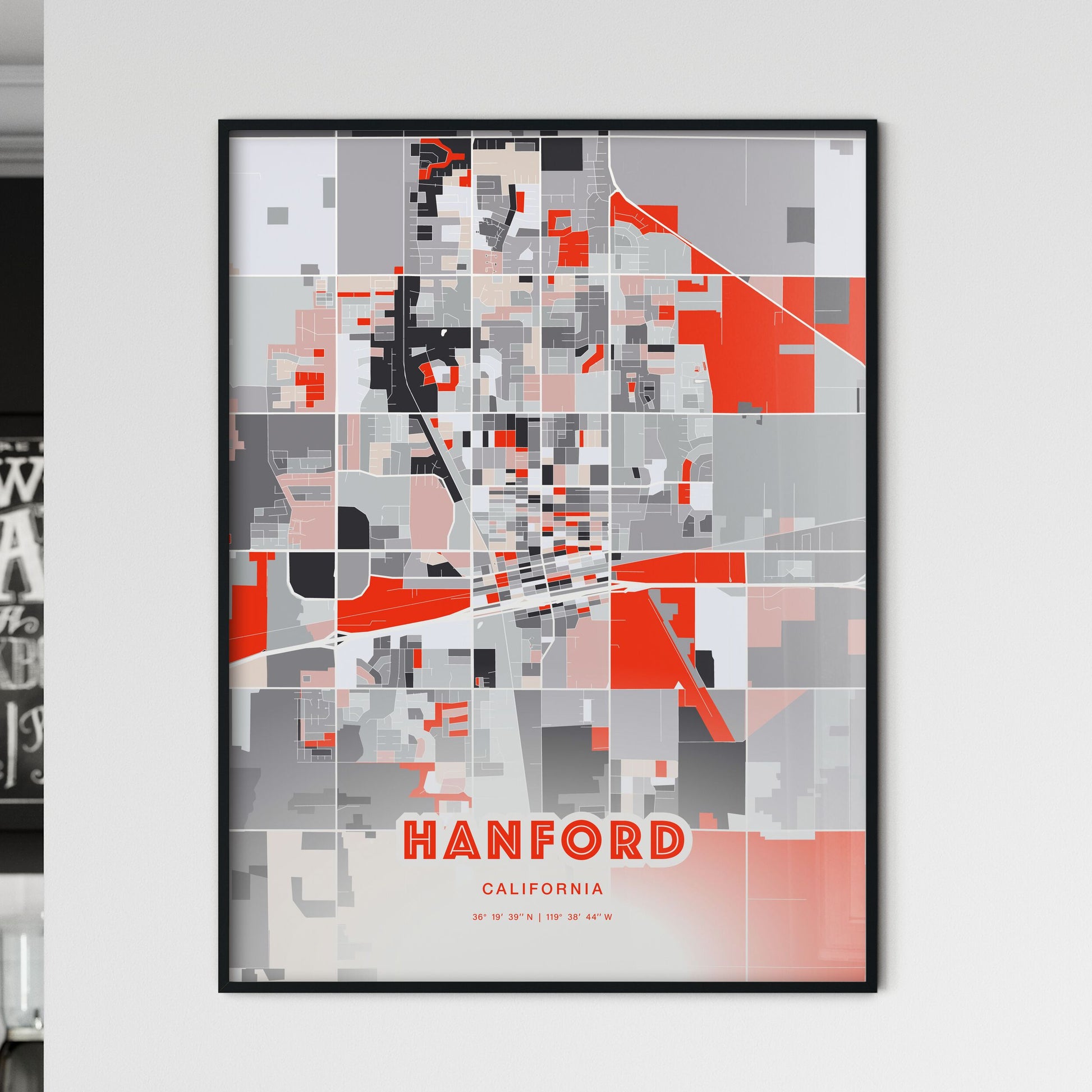 Colorful HANFORD CALIFORNIA Fine Art Map Modern