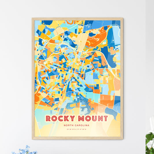 Colorful ROCKY MOUNT NORTH CAROLINA Fine Art Map Blue Orange