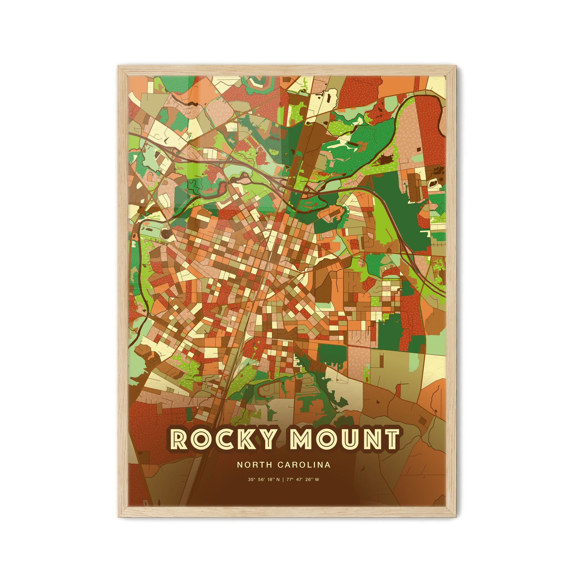 Colorful ROCKY MOUNT NORTH CAROLINA Fine Art Map Farmhouse