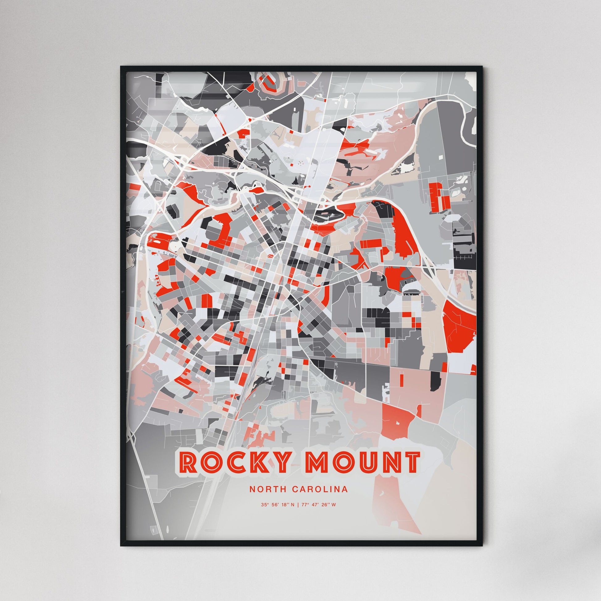 Colorful ROCKY MOUNT NORTH CAROLINA Fine Art Map Modern