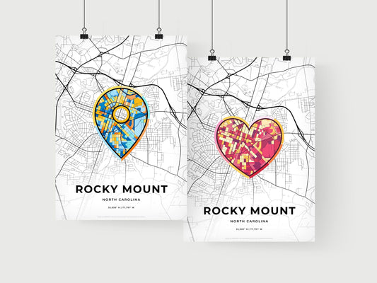 ROCKY MOUNT NORTH CAROLINA minimal art map with a colorful icon.
