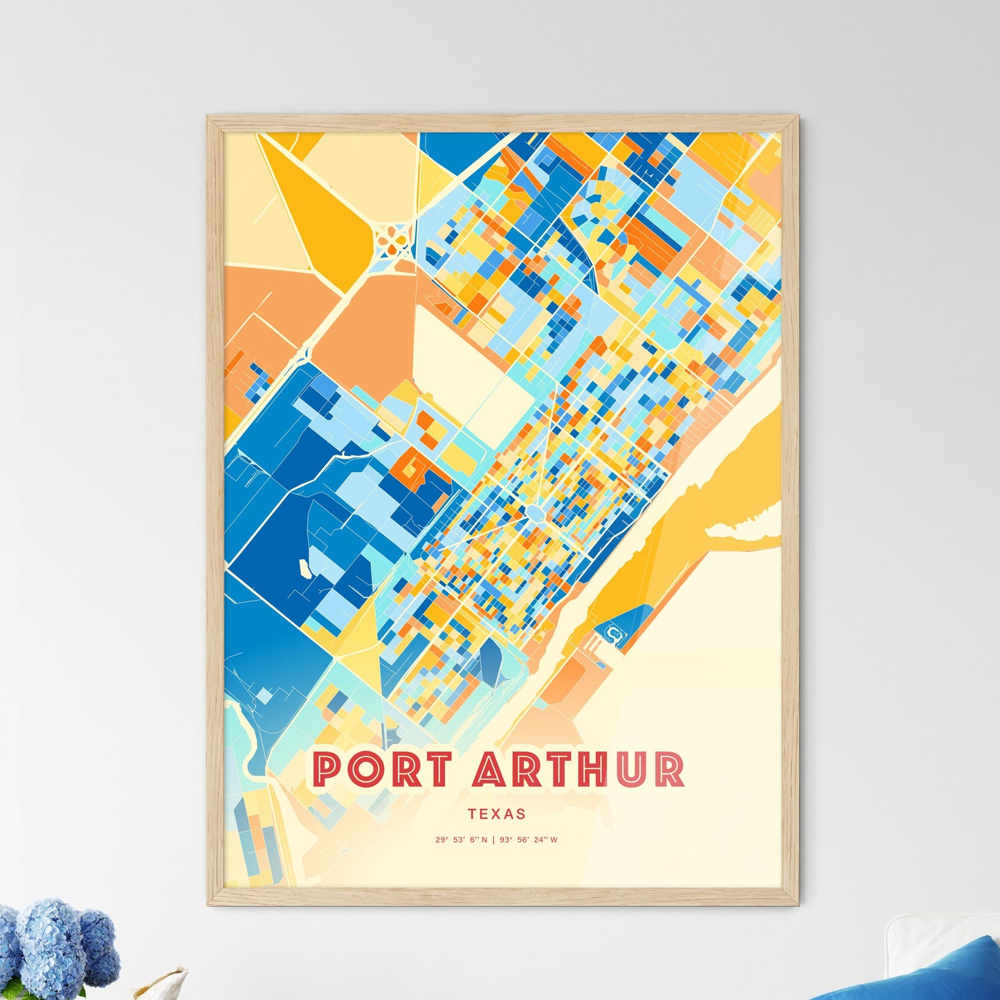 Colorful PORT ARTHUR TEXAS Fine Art Map Blue Orange