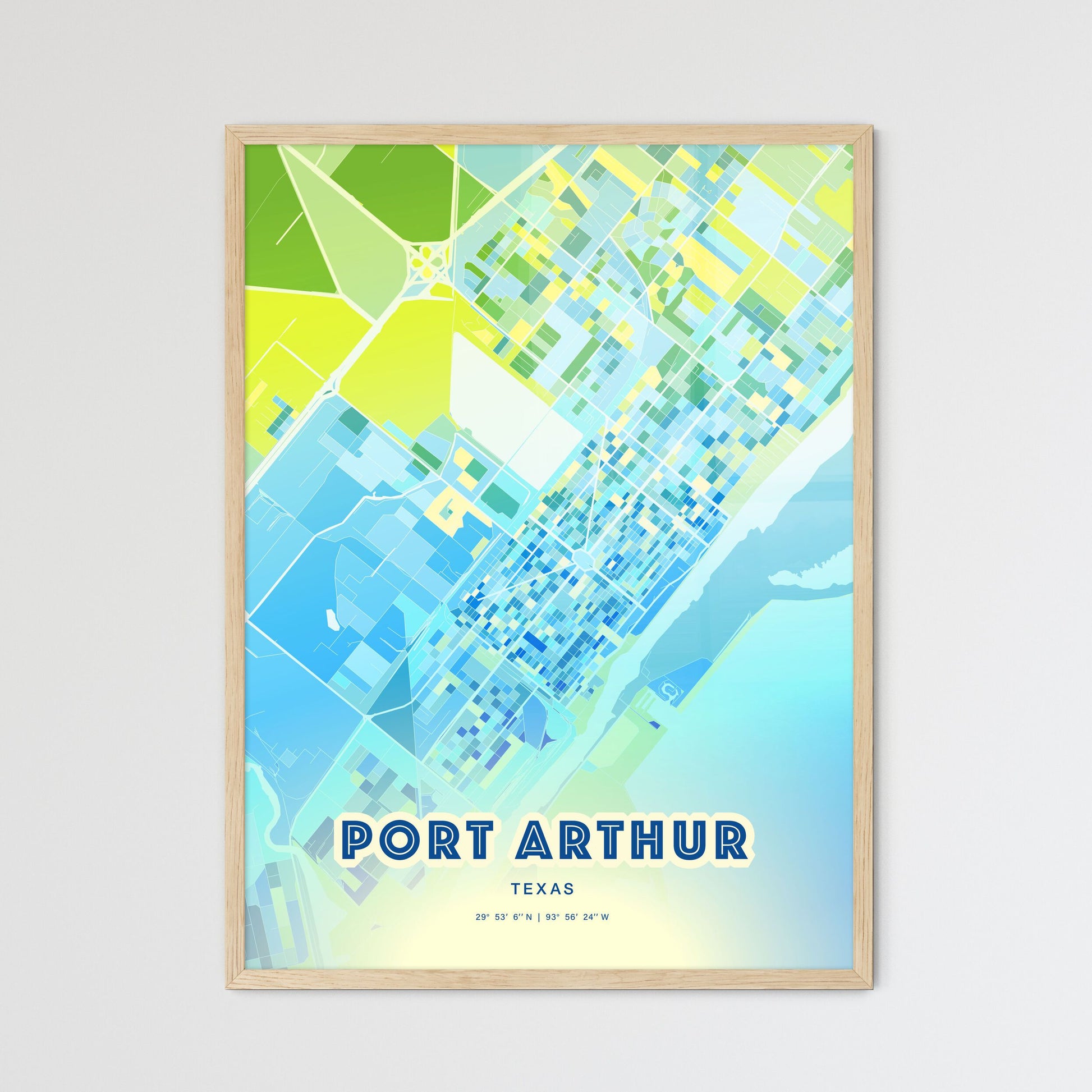 Colorful PORT ARTHUR TEXAS Fine Art Map Cool Blue