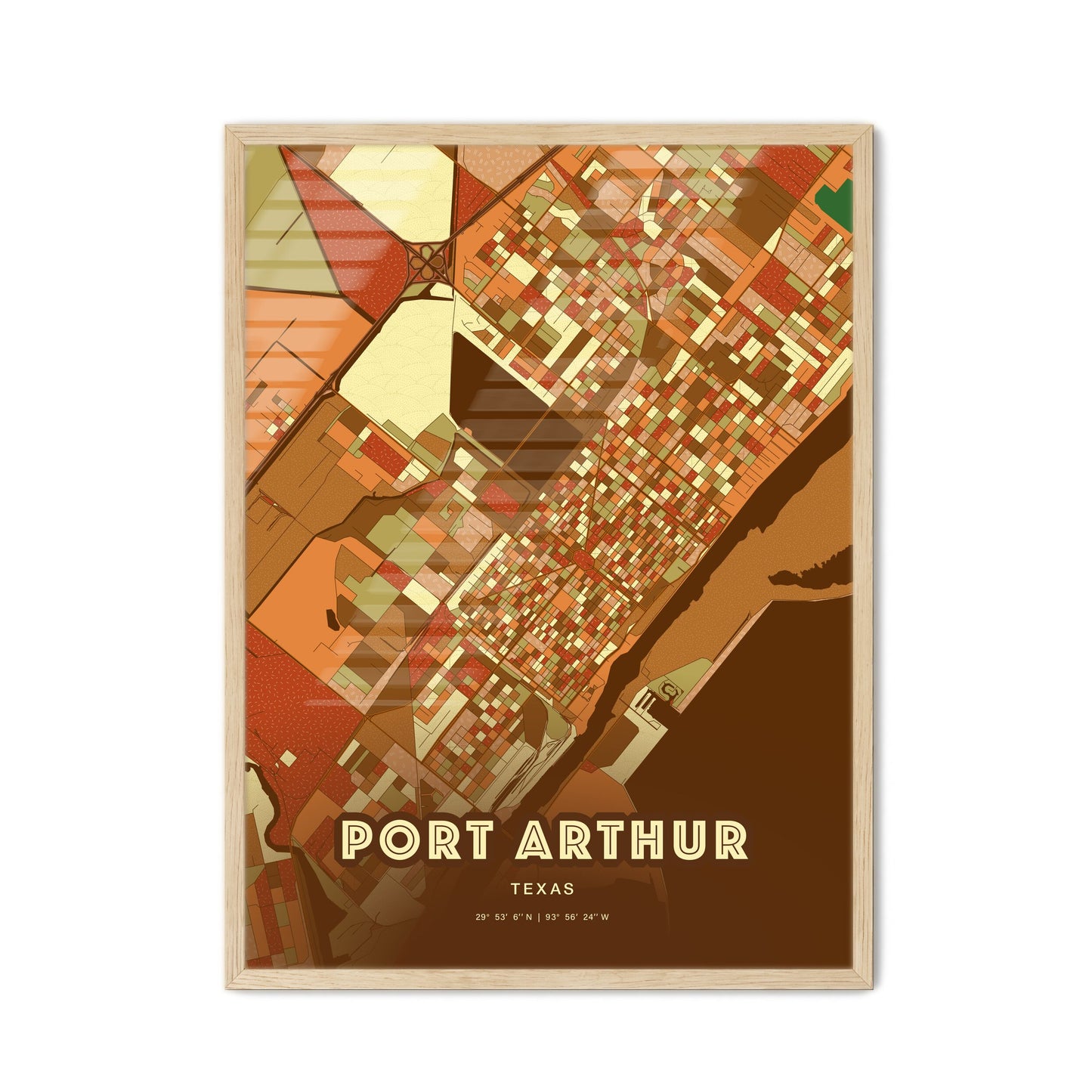 Colorful PORT ARTHUR TEXAS Fine Art Map Farmhouse