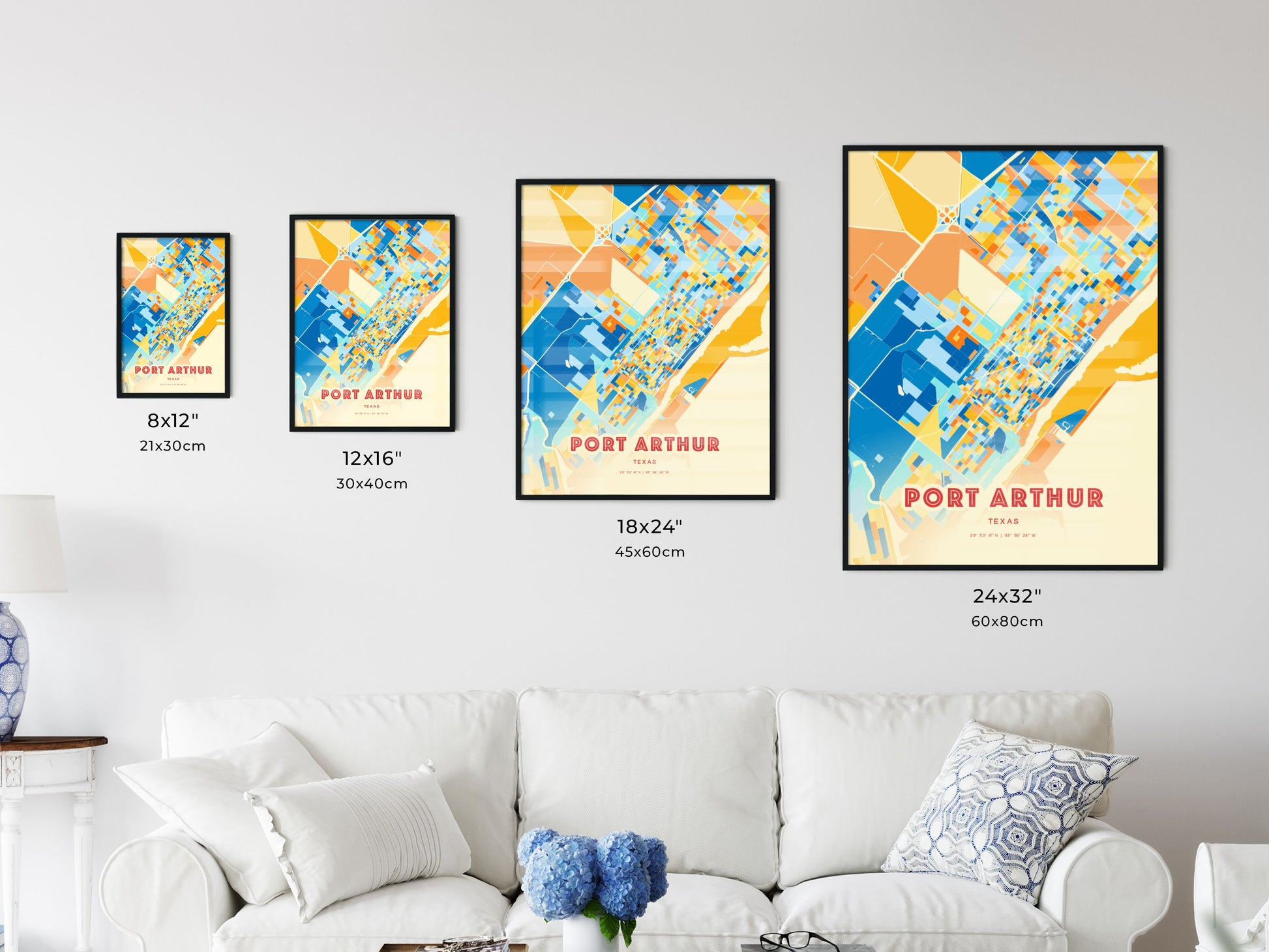 Colorful PORT ARTHUR TEXAS Fine Art Map Blue Orange