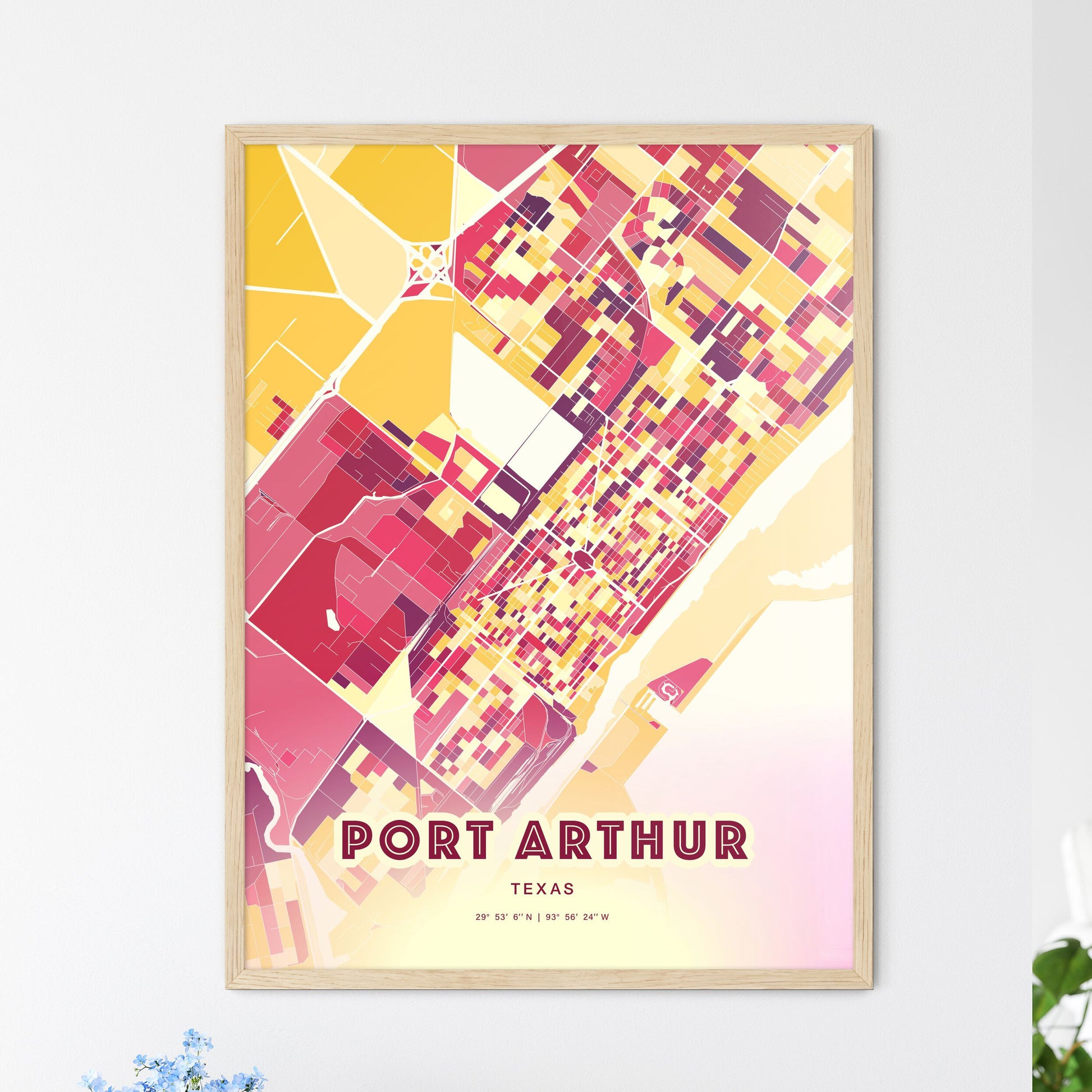 Colorful PORT ARTHUR TEXAS Fine Art Map Hot Red