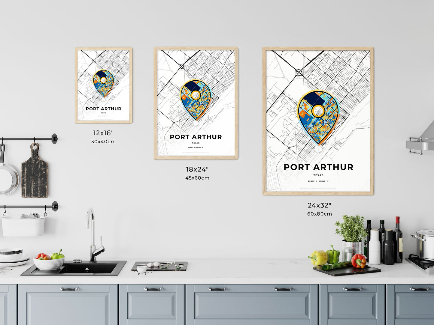 Port Arthur Texas art map size chart