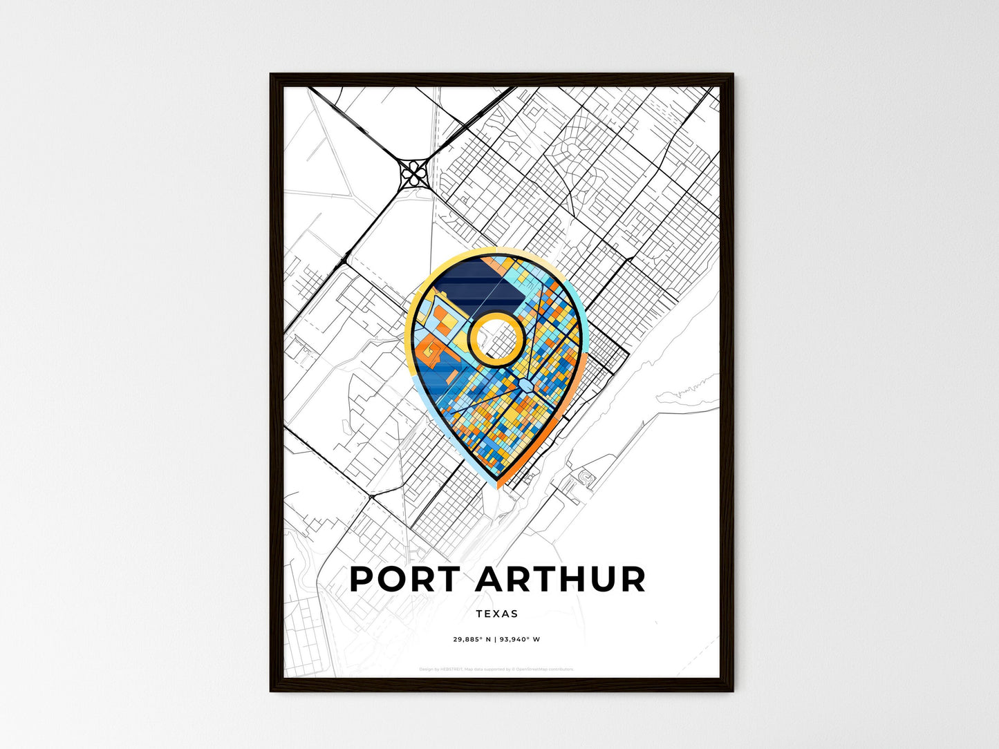 Port Arthur Texas wedding art map with pointer icon