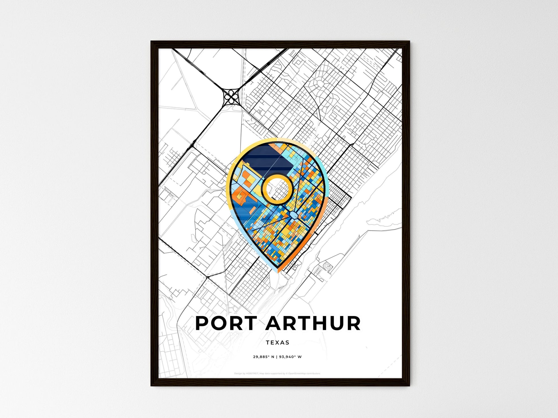 Port Arthur Texas wedding art map with pointer icon