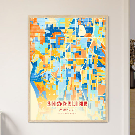 Colorful SHORELINE WASHINGTON Fine Art Map Blue Orange