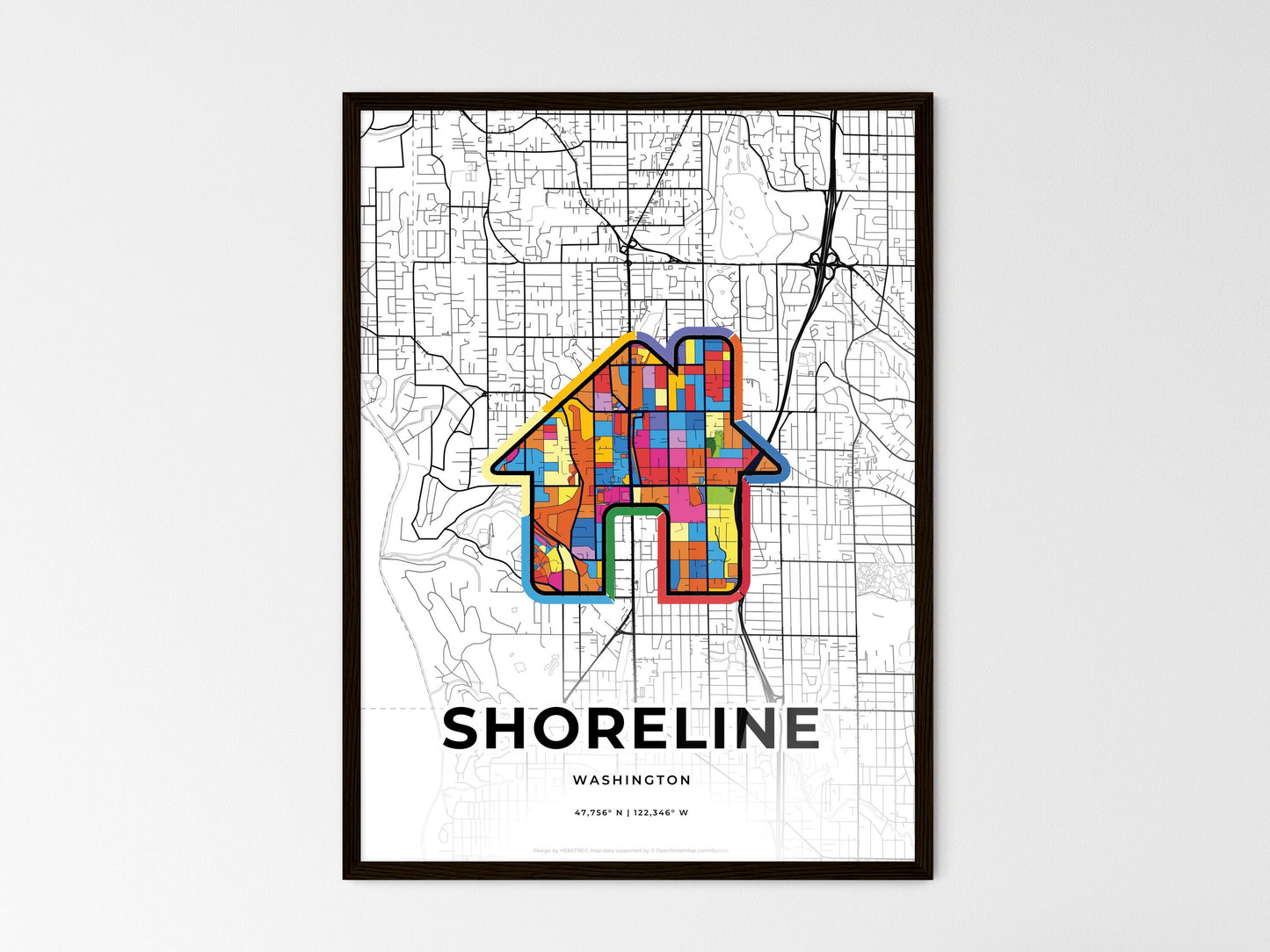 Shoreline Washington wedding art map with home icon