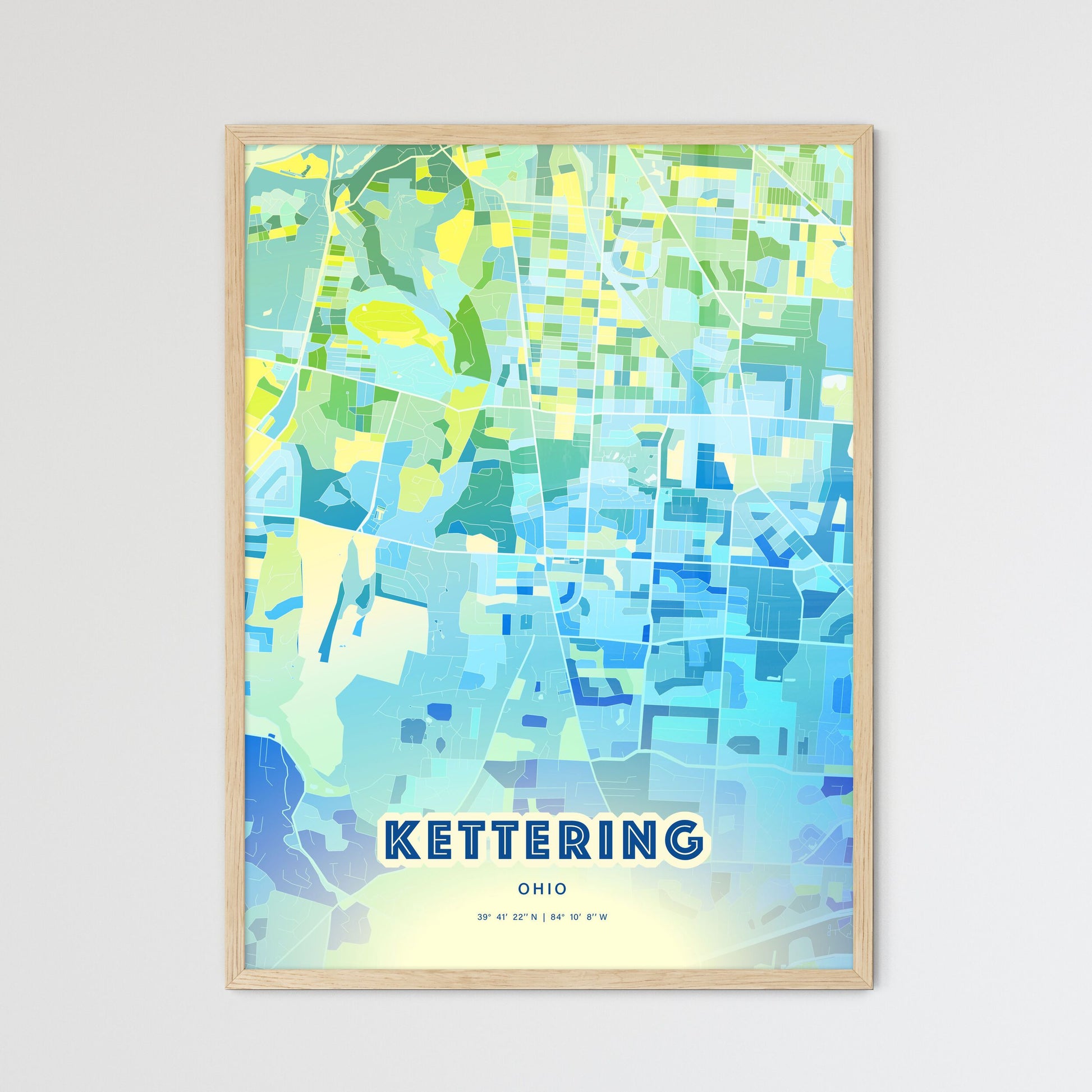 Colorful KETTERING OHIO Fine Art Map Cool Blue