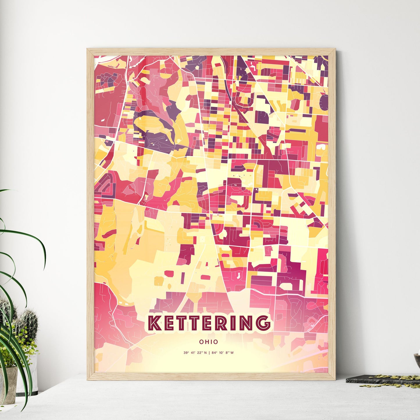 Colorful KETTERING OHIO Fine Art Map Hot Red