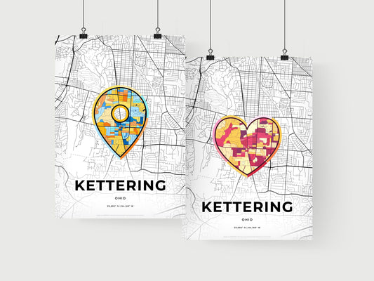 KETTERING OHIO minimal art map with a colorful icon. Where it all began, Couple map gift.