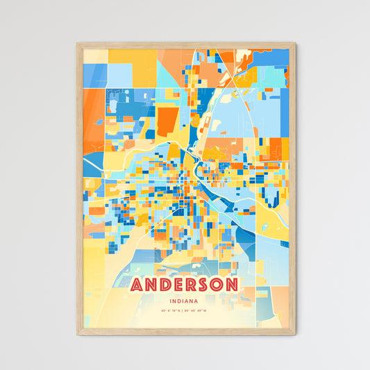 Colorful ANDERSON INDIANA Fine Art Map Blue Orange