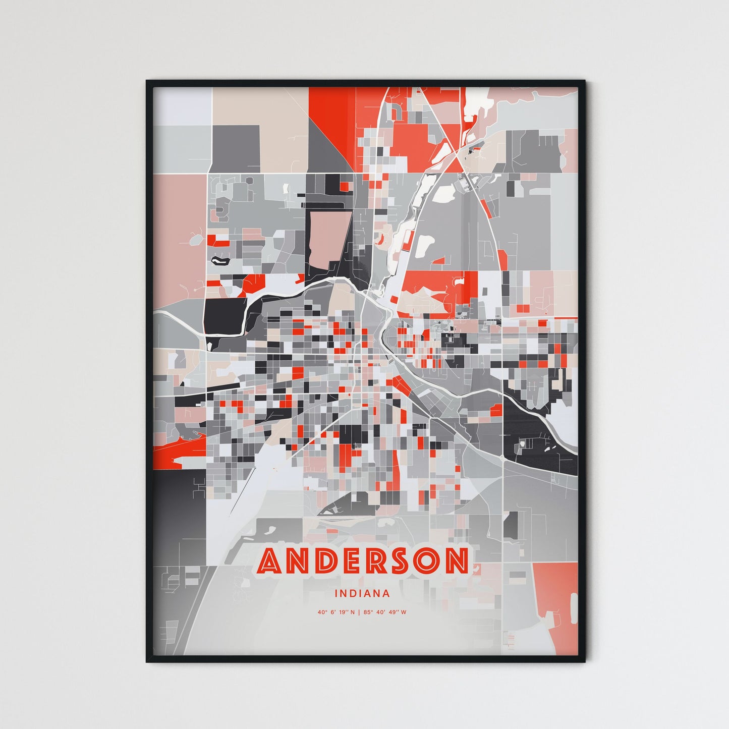 Colorful ANDERSON INDIANA Fine Art Map Modern