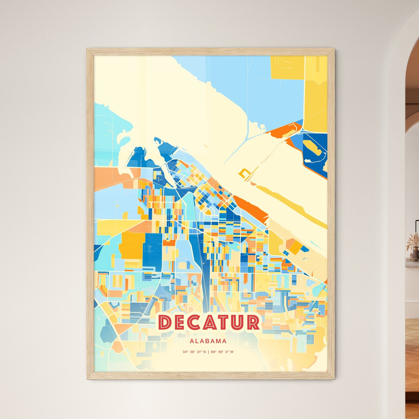 Colorful DECATUR ALABAMA Fine Art Map Blue Orange