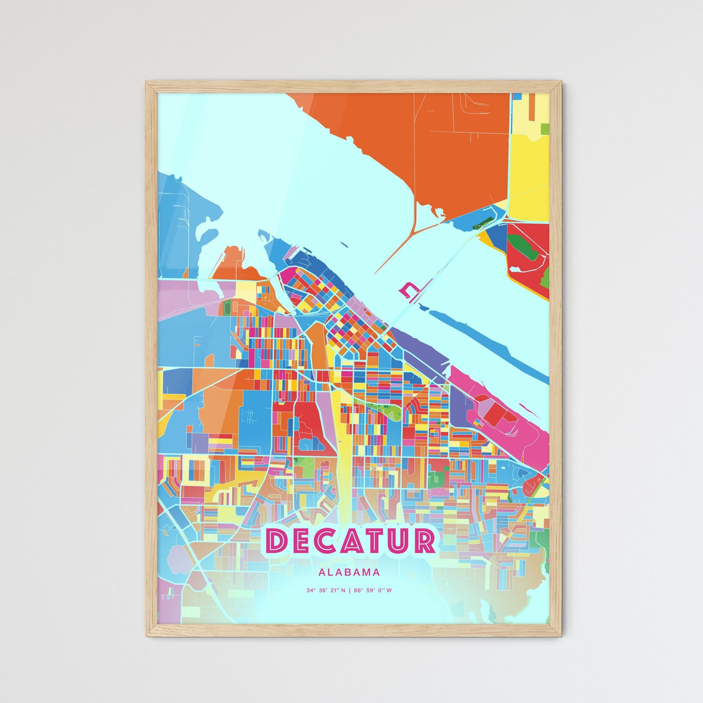 Colorful DECATUR ALABAMA Fine Art Map Crazy Colors