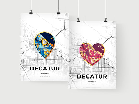 DECATUR ALABAMA minimal art map with a colorful icon. Where it all began, Couple map gift.