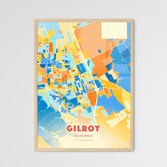Colorful GILROY CALIFORNIA Fine Art Map Blue Orange