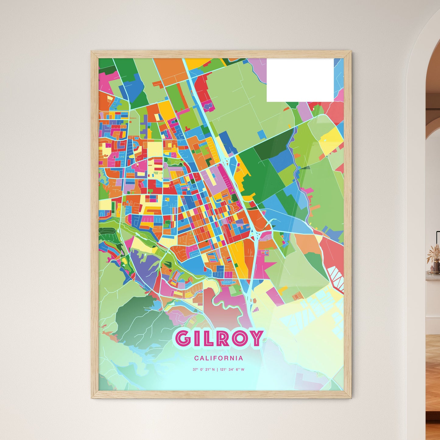 Colorful GILROY CALIFORNIA Fine Art Map Crazy Colors