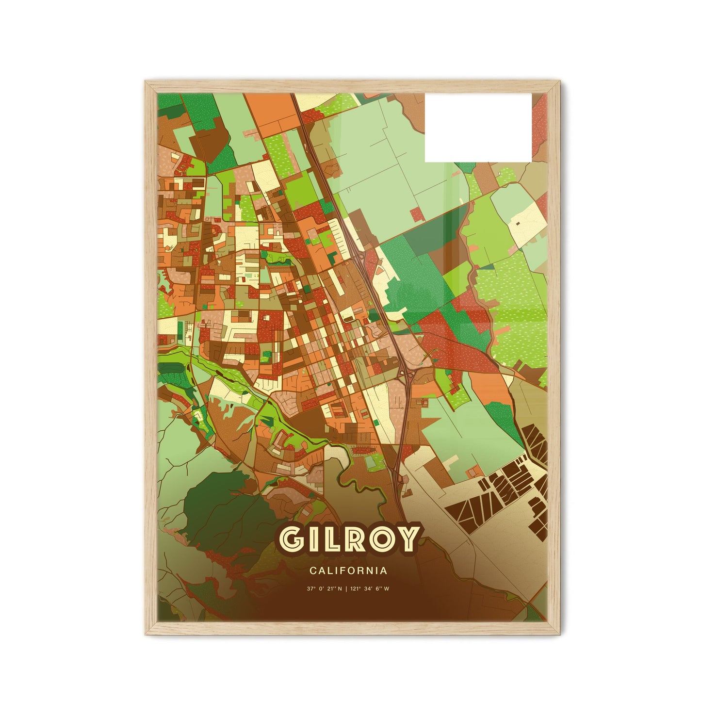 Colorful GILROY CALIFORNIA Fine Art Map Farmhouse