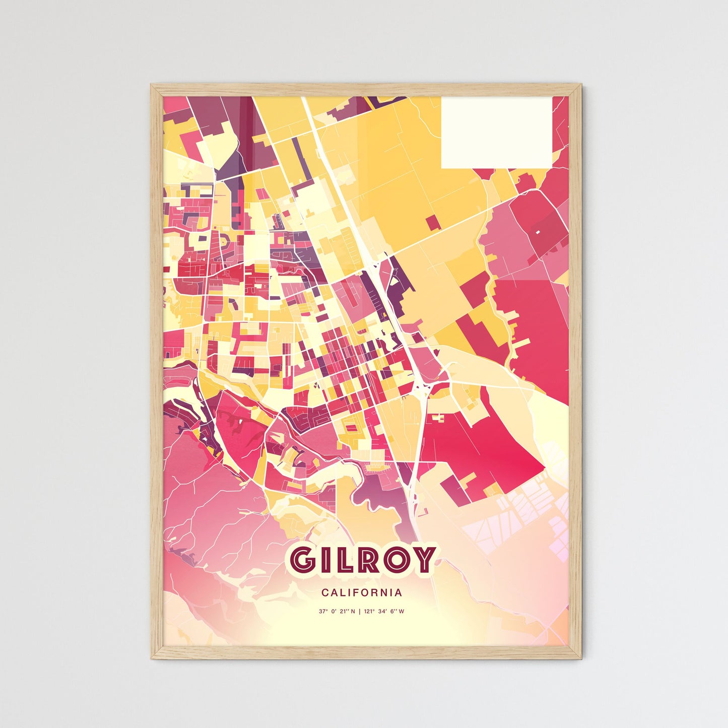 Colorful GILROY CALIFORNIA Fine Art Map Hot Red