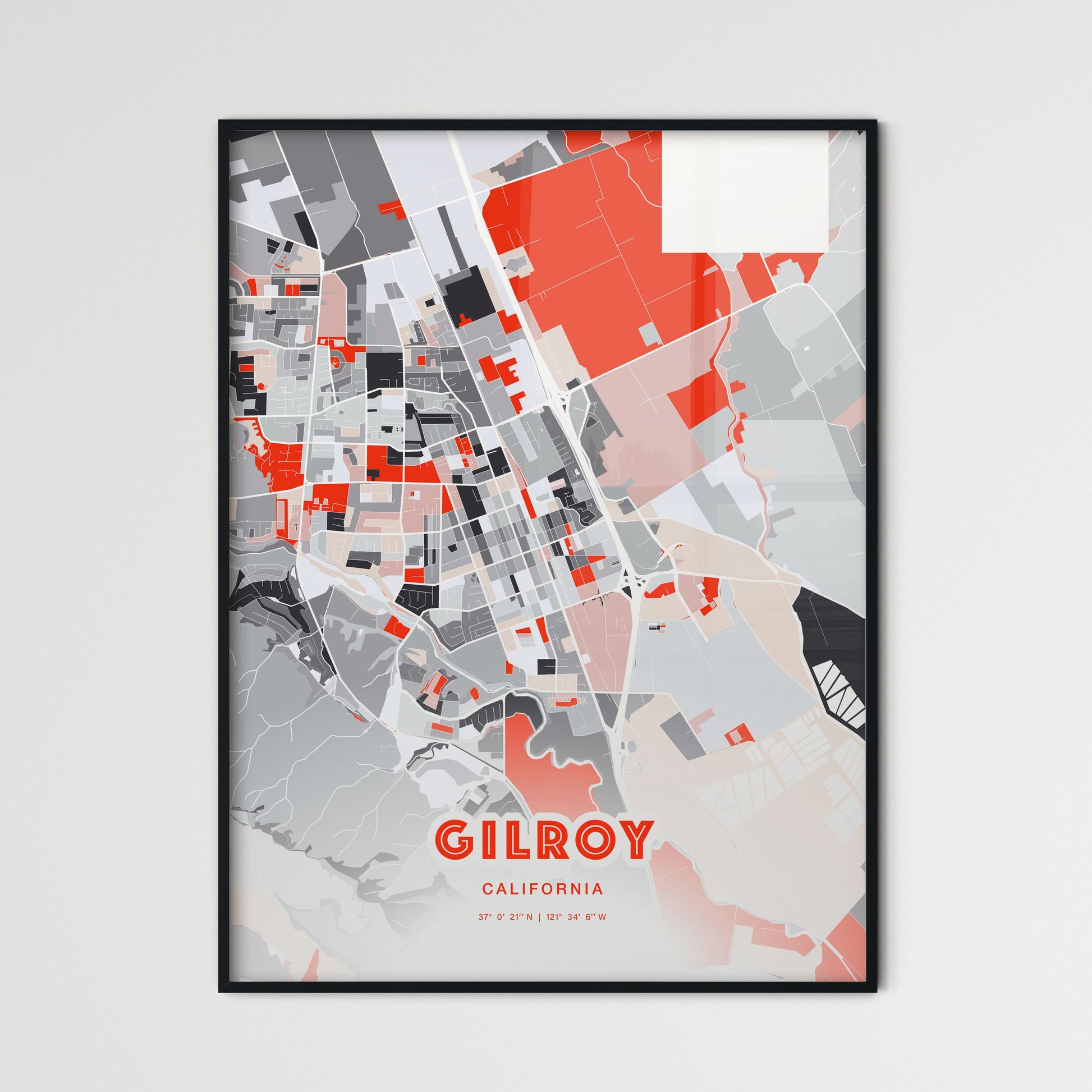 Colorful GILROY CALIFORNIA Fine Art Map Modern