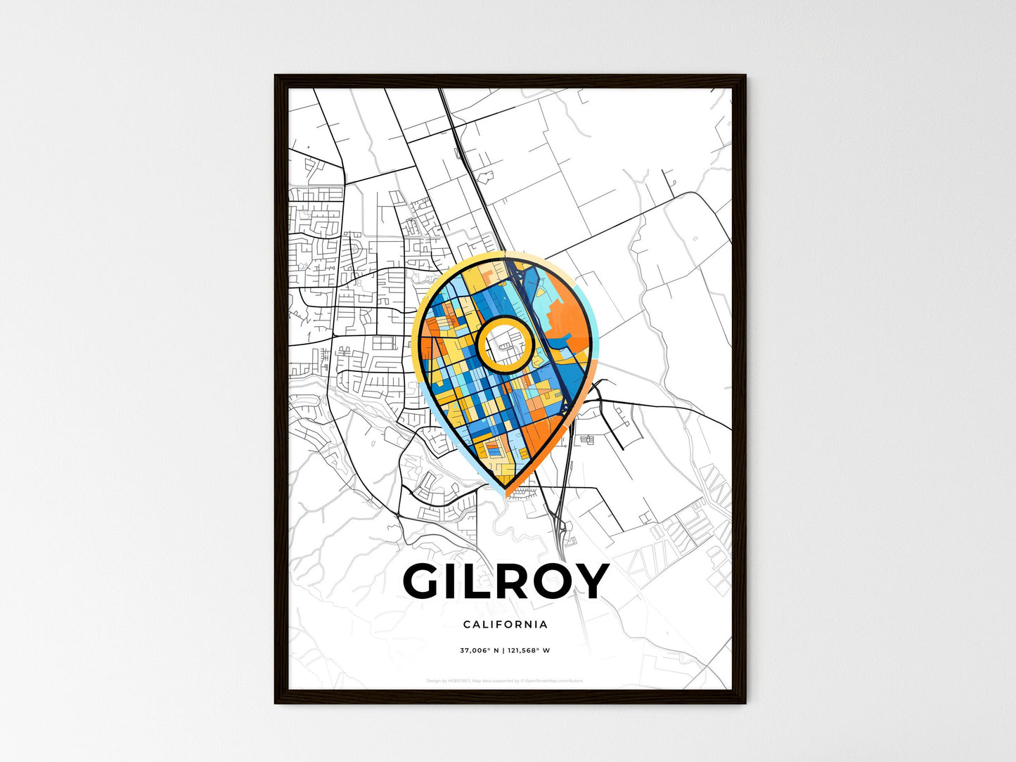 Gilroy California wedding art map with pointer icon