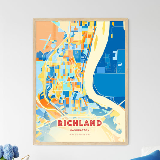 Colorful RICHLAND WASHINGTON Fine Art Map Blue Orange