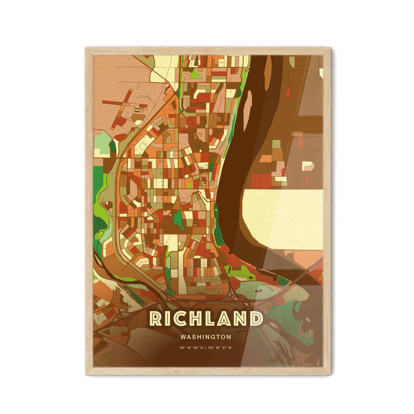 Colorful RICHLAND WASHINGTON Fine Art Map Farmhouse