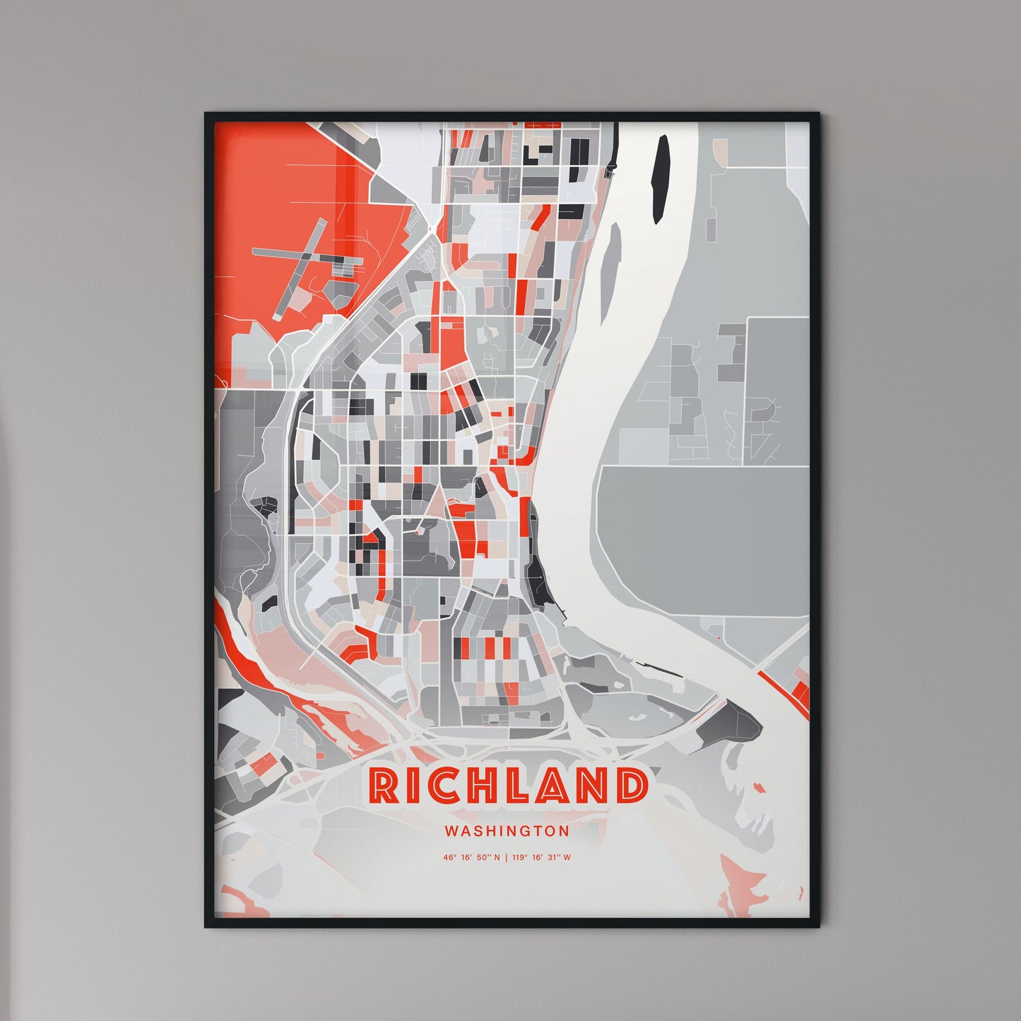 Colorful RICHLAND WASHINGTON Fine Art Map Modern