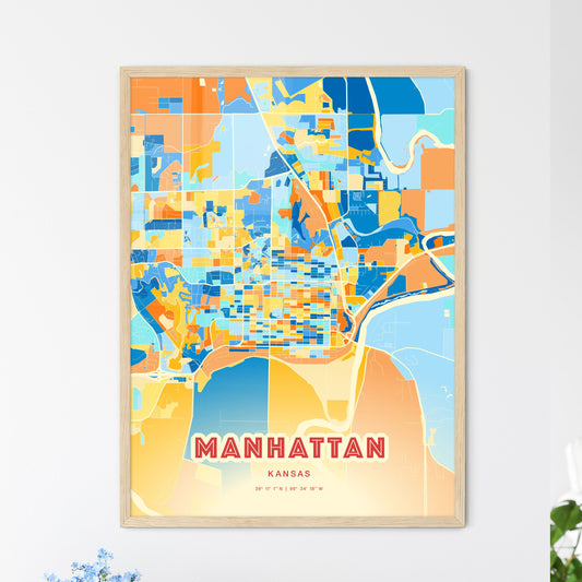 Colorful MANHATTAN KANSAS Fine Art Map Blue Orange