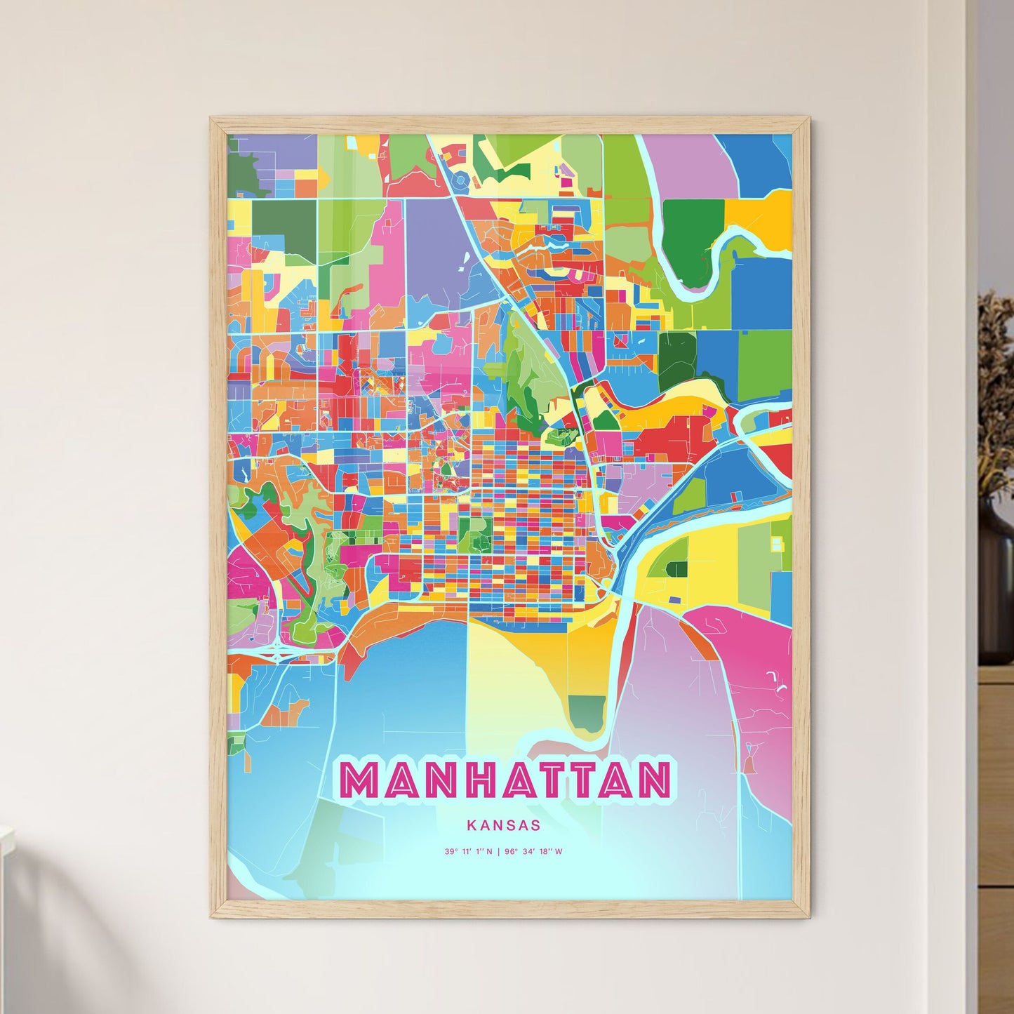 Colorful MANHATTAN KANSAS Fine Art Map Crazy Colors