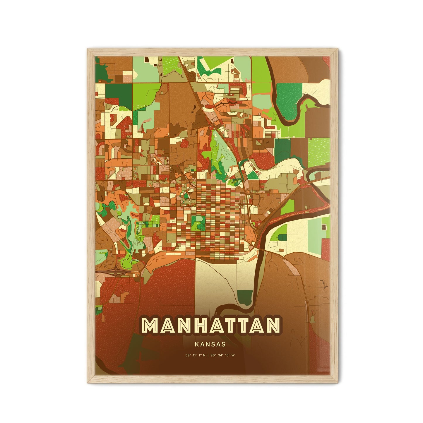 Colorful MANHATTAN KANSAS Fine Art Map Farmhouse