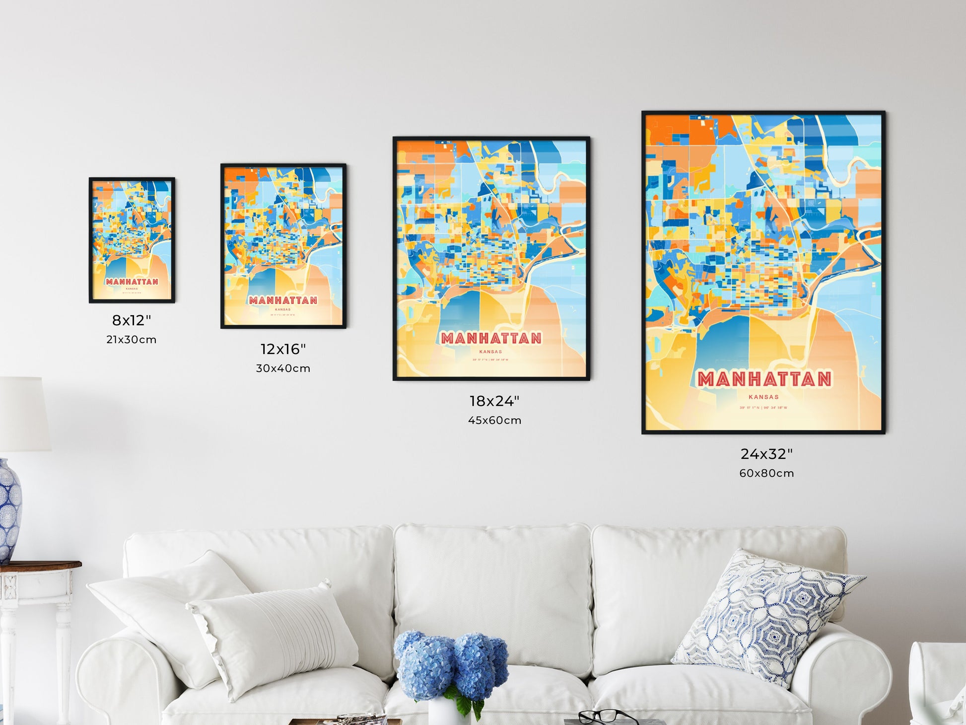 Colorful MANHATTAN KANSAS Fine Art Map Blue Orange