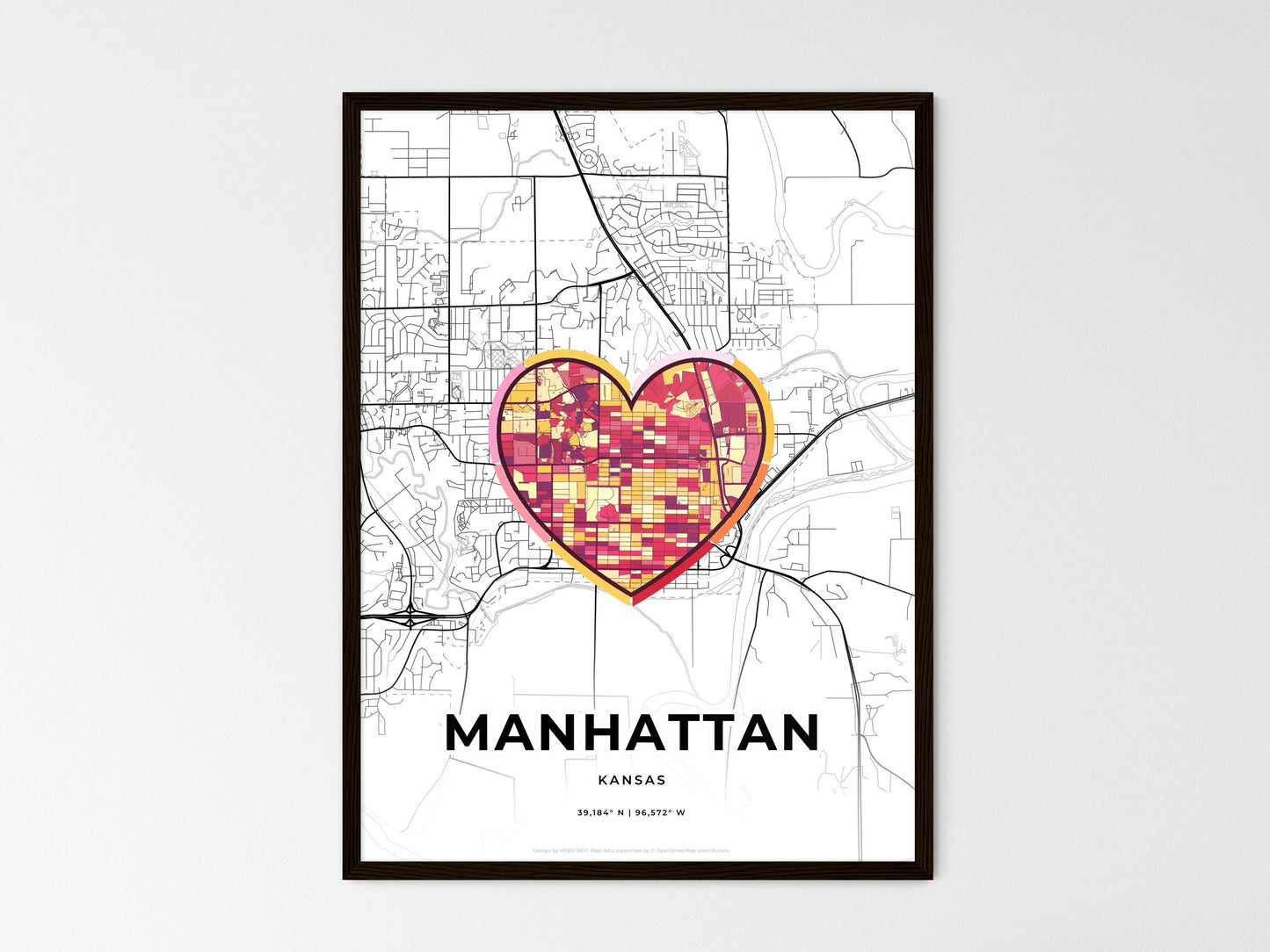 Manhattan Kansas wedding art map with heart icon