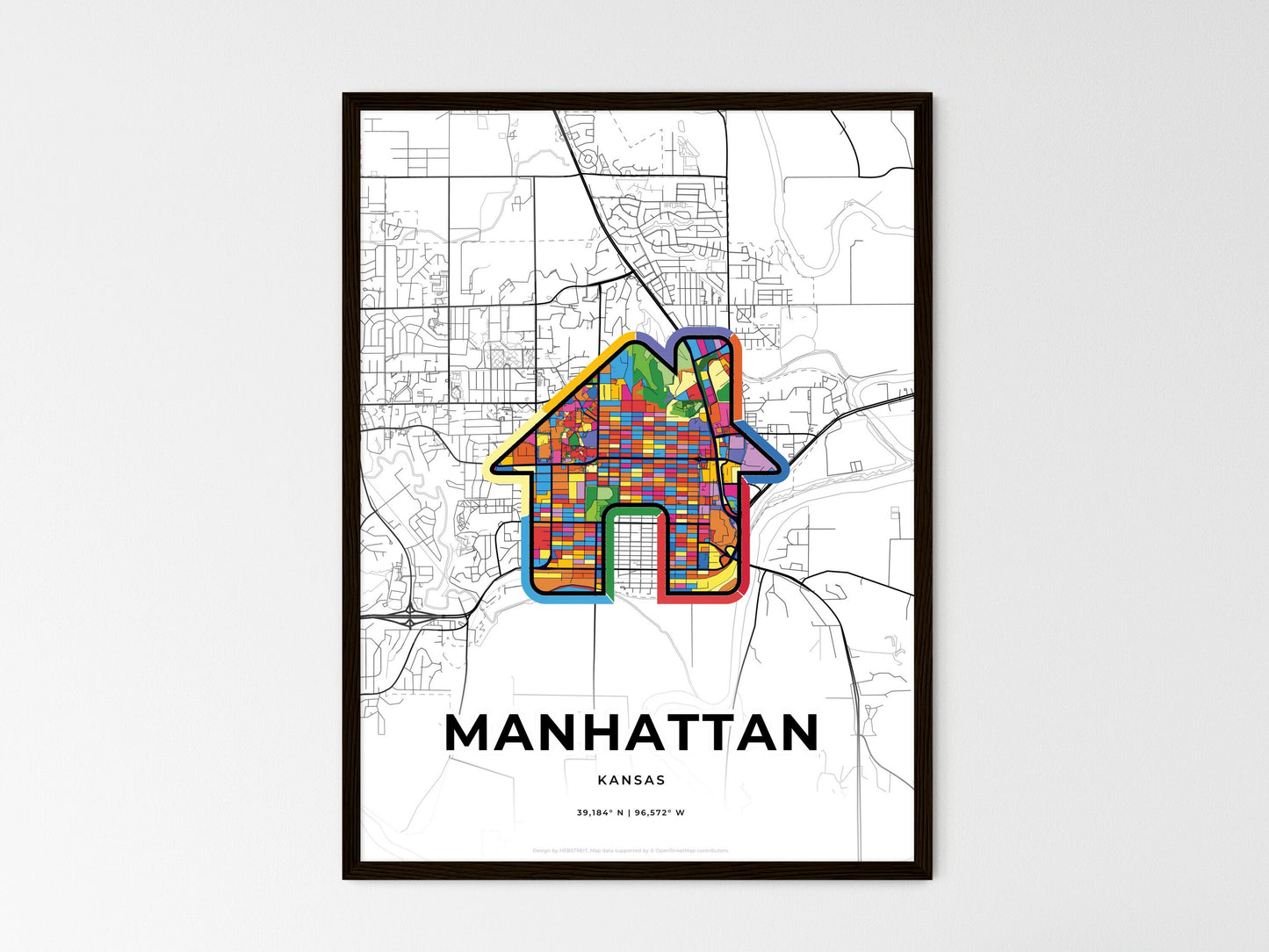 Manhattan Kansas wedding art map with home icon
