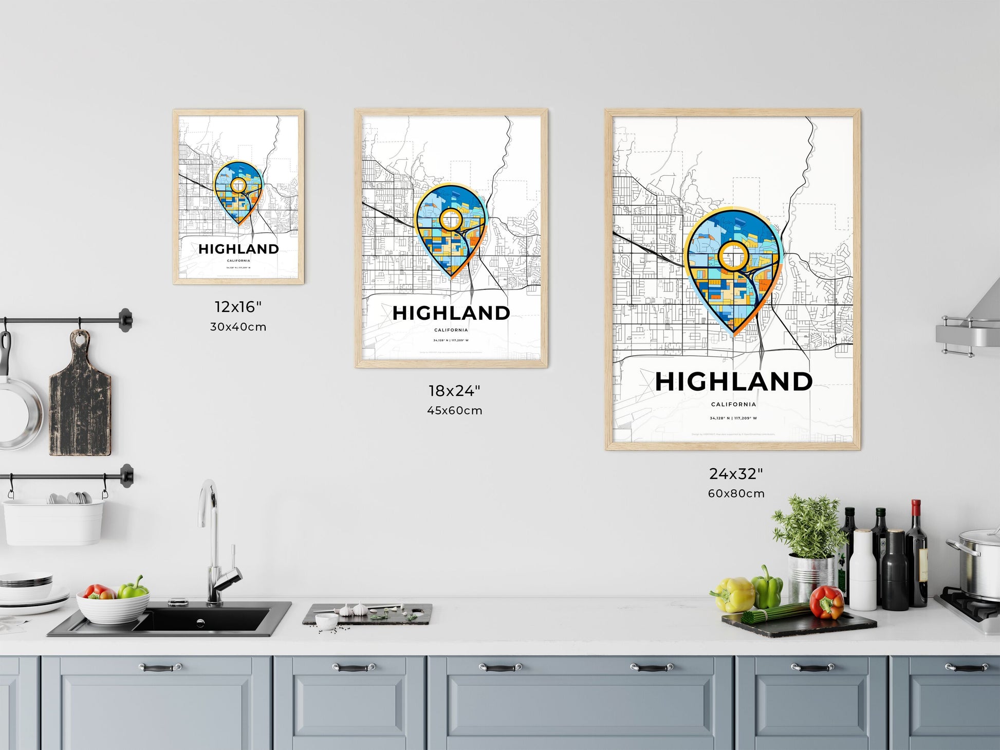 Highland California art map size chart