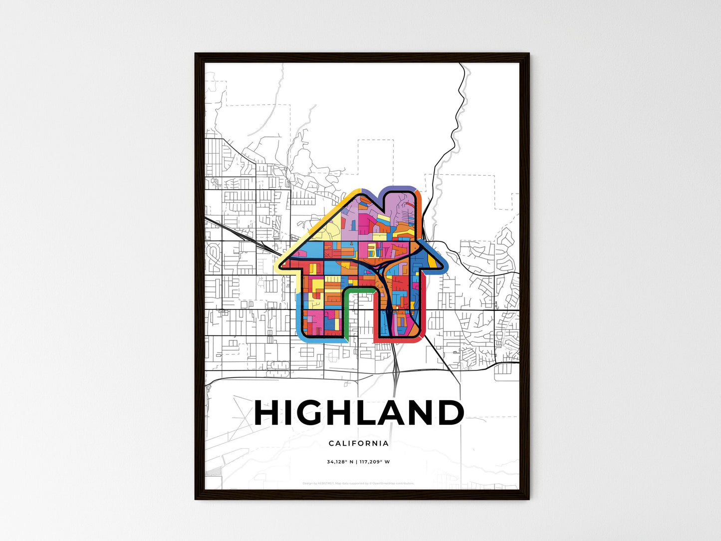 Highland California wedding art map with home icon